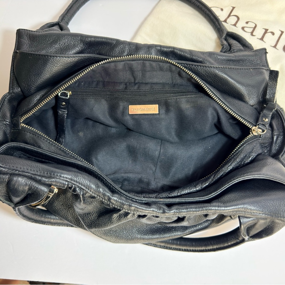 Charles David Black Shoulder Leather Bag with Gold Accents - Picture 8 of 11